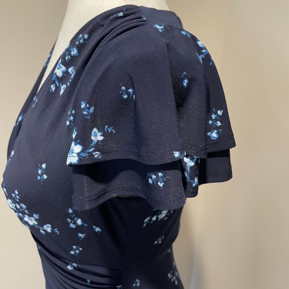 Lauren Ralph Lauren Faux Wrap Sheath Dress Sz 6 Floral Ruched Flutter Sleeves - Picture 7 of 12